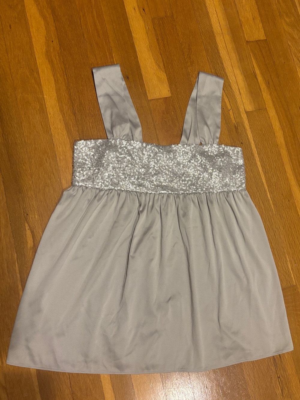 New York & Company Silver Sequin Bodice Tank Top